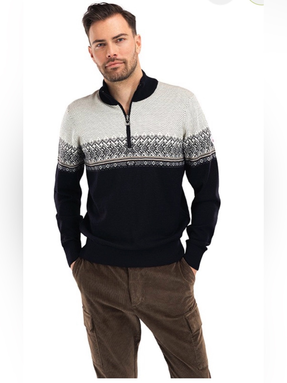Dale of Norway Nordic Wool Quarter Zip Sweater Black White Size S